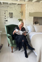 Load image into Gallery viewer, Ischia Boho Antique Lace Knit Overlay Jumper free size in Black Feathers Of Italy