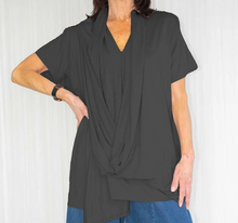 Load image into Gallery viewer, Santorini cowl neck draped top in black
