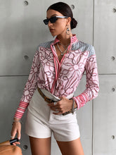 Load image into Gallery viewer, Designer Graphic Print Button Up Blouse Pink Daisy Feathers Of Italy 
