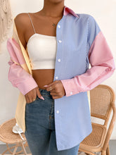 Load image into Gallery viewer, Feathers Of Italy Tuscany Designer Colourblock & Striped Button Through Blouse