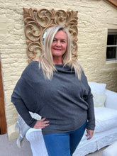 Load image into Gallery viewer, Venice Asymmetric Jumper Anthracite Grey Feathers of italy