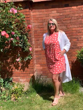 Load image into Gallery viewer, Naples Linen Polka Dot Shift Dress With Cap Sleaves - Feathers Of Italy