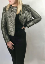 Load image into Gallery viewer, BURBERRY PEWTER Ladies QUILTED SATIN CROPPED JACKET UK 8 | Feathers Of Italy