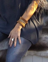 Load image into Gallery viewer, Bari Fringe Diamante Encrusted Cuff Bracelet in Caramel - Feathers Of Italy | Feathers Of Italy