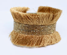 Load image into Gallery viewer, Bari Fringe Diamante Encrusted Cuff Bracelet in Caramel - Feathers Of Italy | Feathers Of Italy