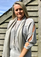 Load image into Gallery viewer, Button Slit Super Fine Knit Batwing Jumper In Silver Made In Italy by Feathers Of Italy One Size | Feathers Of Italy