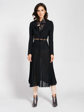 Load image into Gallery viewer, Plissé Coat Midi Crepe Long Coat in Black - Rinascimento By Feathers Of Italy - Feathers Of Italy 
