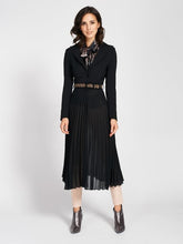 Load image into Gallery viewer, Plissé Coat Midi Crepe Long Coat in Black - Rinascimento By Feathers Of Italy - Feathers Of Italy