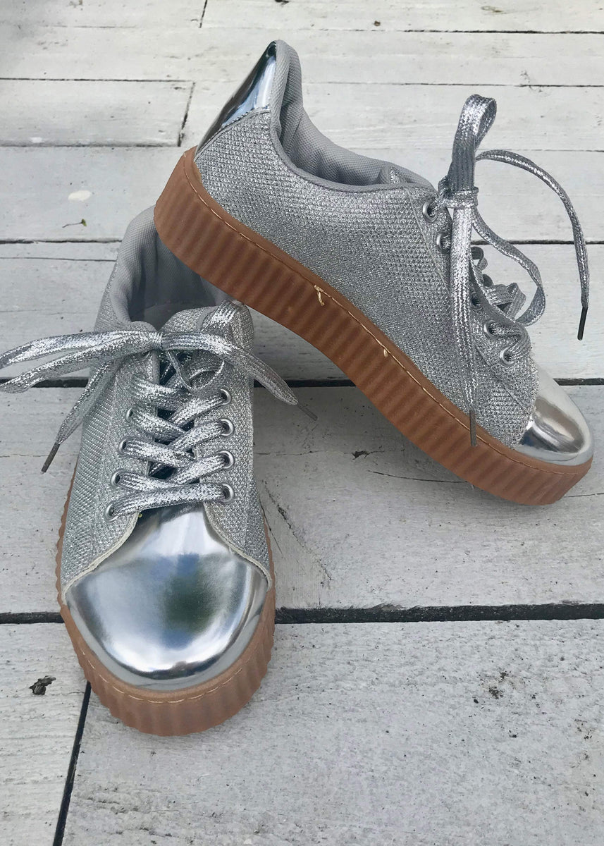 Silver glitter cheap platform sneakers