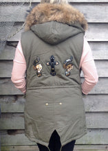 Load image into Gallery viewer, Fur Hood Parker Gilet with sequinned detail in Green - Feathers Of Italy