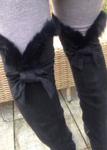 Load image into Gallery viewer, The Kensington Over the knee luxury flat boot with gold in-lay heal and real fur trim in Black - Feathers Of Italy