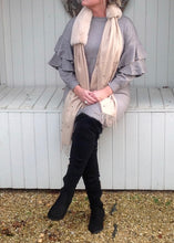 Load image into Gallery viewer, The Kensington Over the knee luxury flat boot with gold in-lay heal and real fur trim in Black - Feathers Of Italy