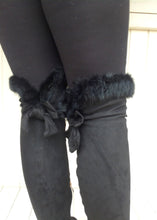 Load image into Gallery viewer, The Kensington Over the knee luxury flat boot with gold in-lay heal and real fur trim in Black - Feathers Of Italy