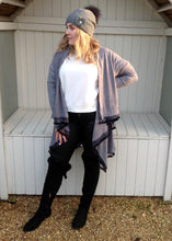 Load image into Gallery viewer, Julietta Super Lux Cardigan Coat With Seqined Trimmed Edge in Grey - Feathers Of Italy