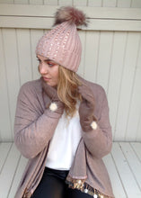 Load image into Gallery viewer, Vienna Gloves With Fur Pom Pom Trim in Mocha - Feathers Of Italy