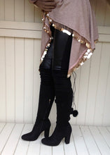 Load image into Gallery viewer, The Knightsbridge High Boot Over The Knee With Fur Pom Pom Detail In Black - Feathers Of Italy