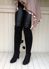 Load image into Gallery viewer, The Knightsbridge High Boot Over The Knee With Fur Pom Pom Detail In Black - Feathers Of Italy