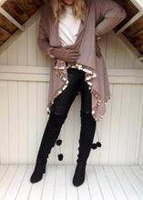 Load image into Gallery viewer, The Knightsbridge High Boot Over The Knee With Fur Pom Pom Detail In Black - Feathers Of Italy