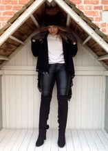 Load image into Gallery viewer, Julietta Super Lux Cardigan Coat With Seqined Trimmed Edge in Black - Feathers Of Italy