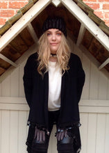 Load image into Gallery viewer, Julietta Super Lux Cardigan Coat With Seqined Trimmed Edge in Black - Feathers Of Italy