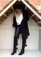 Load image into Gallery viewer, Julietta Super Lux Cardigan Coat With Seqined Trimmed Edge in Black - Feathers Of Italy