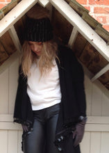 Load image into Gallery viewer, Julietta Super Lux Cardigan Coat With Seqined Trimmed Edge in Black - Feathers Of Italy