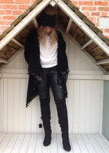 Load image into Gallery viewer, Julietta Super Lux Cardigan Coat With Seqined Trimmed Edge in Black - Feathers Of Italy