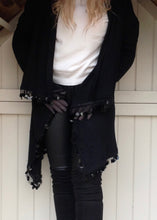 Load image into Gallery viewer, Julietta Super Lux Cardigan Coat With Seqined Trimmed Edge in Black - Feathers Of Italy