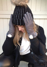Load image into Gallery viewer, Vienna Gloves With Fur Pom Pom Trim in pale Grey - Feathers Of Italy