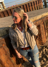 Load image into Gallery viewer, Sequin Hooded Jacket in Washed Stone Made In Italy By Feathers Of Italy One Size - Feathers Of Italy