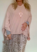 Load image into Gallery viewer, Mondial Poncho in Pink With Fur Pom Poms - Feathers Of Italy 
