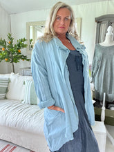 Load image into Gallery viewer, Slouch Oversized Linen Jacket in in Duck Egg Blue Made In Italy by Feathers Of Italy