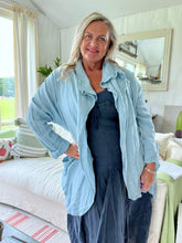Load image into Gallery viewer, Slouch Oversized Linen Jacket in in Duck Egg Blue Made In Italy by Feathers Of Italy