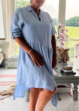 Load image into Gallery viewer, Romearno Linen Dress in White Pink or Blue Made In Italy By Feathers Of Italy