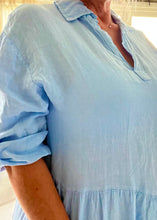 Load image into Gallery viewer, Romearno Linen Dress in White Pink or Blue Made In Italy By Feathers Of Italy