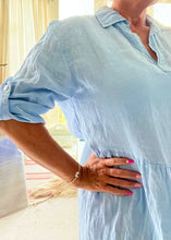 Load image into Gallery viewer, Romearno Linen Dress in White Pink or Blue Made In Italy By Feathers Of Italy