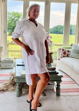 Load image into Gallery viewer, Romearno Linen Dress in White, Made In Italy By Feathers Of Italy One Size