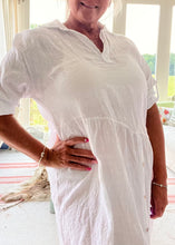Load image into Gallery viewer, Romearno Linen Dress in White Pink or Blue Made In Italy By Feathers Of Italy
