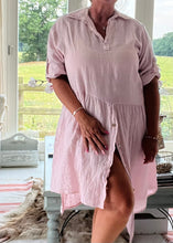 Load image into Gallery viewer, Romearno Linen Dress in Pink, Made In Italy By Feathers Of Italy One Size