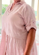 Load image into Gallery viewer, Romearno Linen Dress in White Pink or Blue Made In Italy By Feathers Of Italy