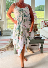 Load image into Gallery viewer, Florentina Summer Sun Dress Floral Garden Print in White One Size By Feathers Of Italy