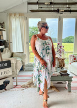 Load image into Gallery viewer, Florentina Summer Sun Dress Floral Garden Print in White One Size By Feathers Of Italy