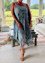 Load image into Gallery viewer, Florentina Summer Sun Dress Floral Garden Print in Blue One Size By Feathers Of Italy