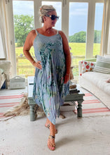 Load image into Gallery viewer, Florentina Summer Sun Dress Floral Garden Print in Blue One Size By Feathers Of Italy