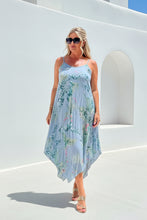 Load image into Gallery viewer, Florentina Summer Sun Dress Floral Garden Print in Blue One Size By Feathers Of Italy