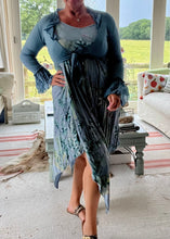 Load image into Gallery viewer, Florentina Summer Sun Dress Floral Garden Print in Blue One Size By Feathers Of Italy