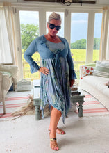 Load image into Gallery viewer, Florentina Summer Sun Dress Floral Garden Print in Blue One Size By Feathers Of Italy