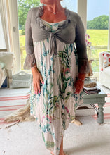 Load image into Gallery viewer, Forentina Summer Sun Dress Floral Garden Print in Stone One Size By Feathers Of Italy