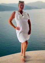 Load image into Gallery viewer, Amalfi Linen Ruffle Dress in Blue Made In Italy by Feathers Of Italy One Size