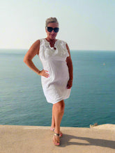 Load image into Gallery viewer, Amalfi Linen Ruffle Dress in White Made In Italy by Feathers Of Italy One Size